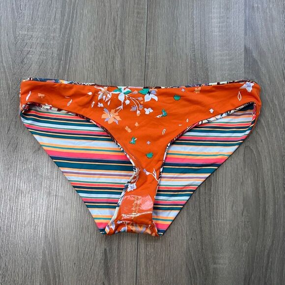 Maaji Floral Orange Stripe Reversible Classic Fit Bikini Bottom Size XL - Picture 2 of 8